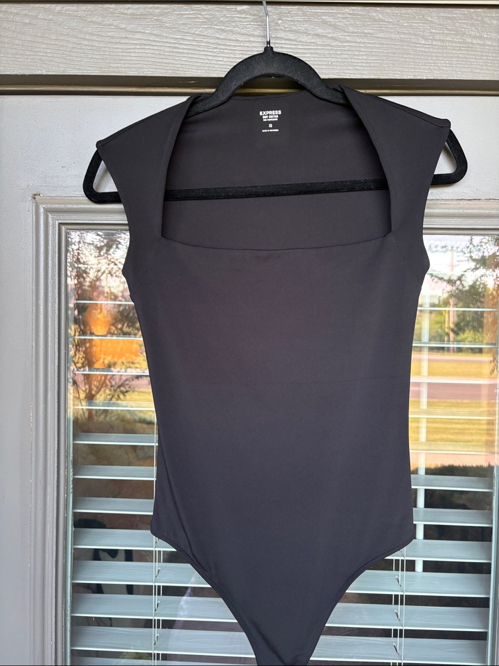 Express Body Contour Black Square Neck Bodysuit